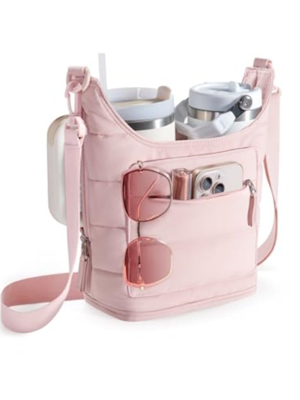 Water Bottle Carrier Bag 2 Cup Holder Sling Crossbody Shoulder Strap